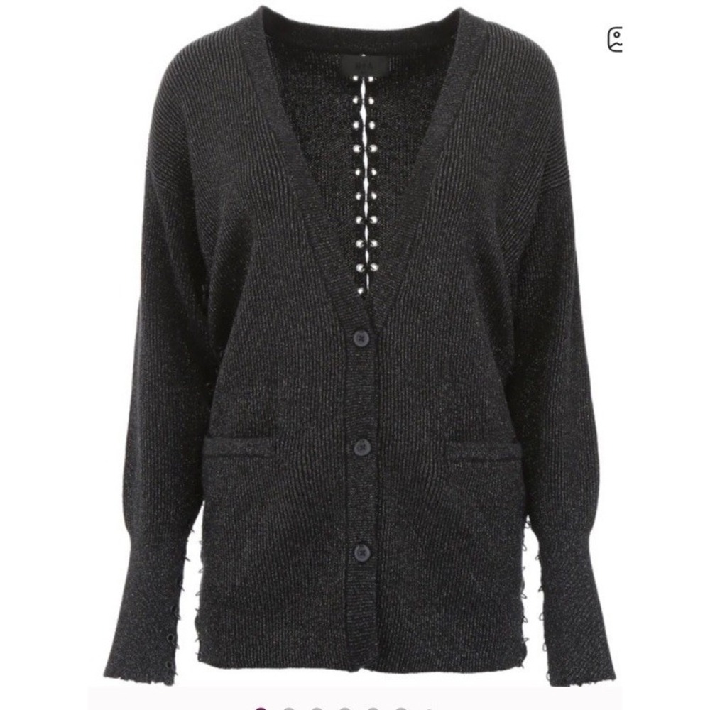 RtA ONEIL Metallic Cardigan Sweater Ring Anthracite Metal Rings Cotton M Black
